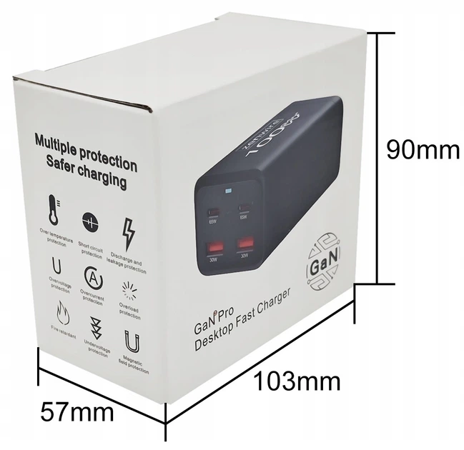 Ładowarka sieciowa Zenwire YMS-608 100W Kostka GaN III Kabel AC 2x USB-C 65W 2x USB-A (5904507529918) - obraz 2
