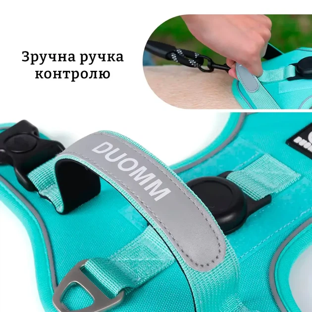 Прочная шлейка для собак DUOMM Oxford 1680D с кейсом под AirTag, голубая M - изображение 7
