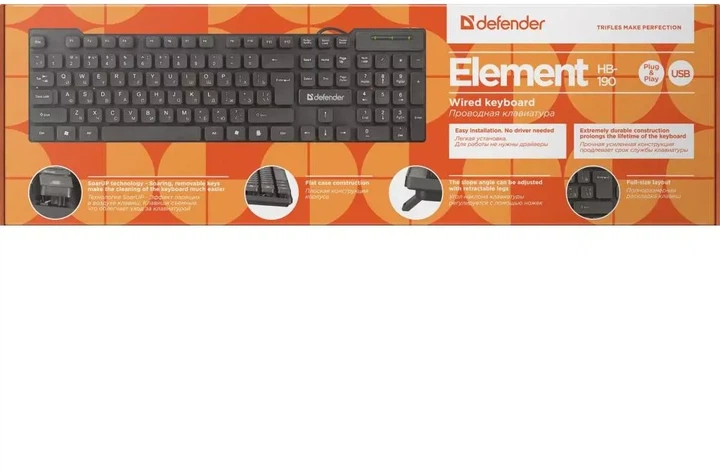 Клавиатура проводная Defender Element HB-190 USB ENG/RUS Black (45191) - Фото 3 Клавиатура проводная Defender Element HB-190 USB ENG/RUS Black (45191) - изображение 3