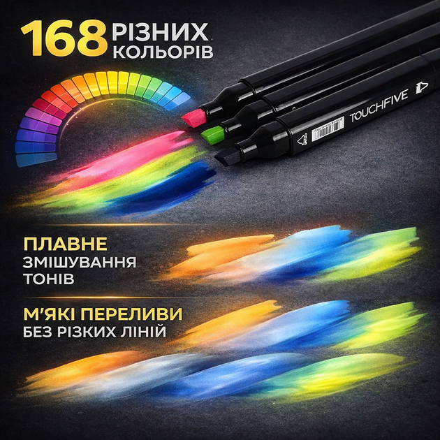 Спиртовые скетч-маркеры 168 ШТ в чехле, двусторонние фломастеры для рисования, иллюстраций, дизайна и скетчинга - изображение 2