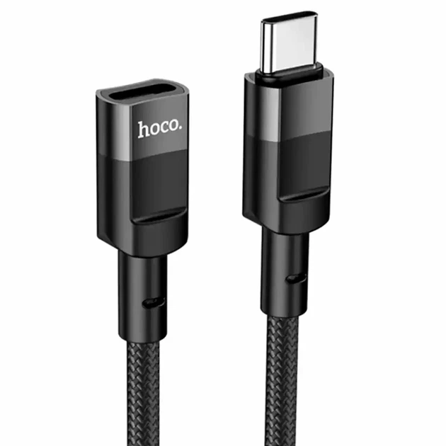 Кабель переходник Type-C папа на Type-C мама 1,2м 3А для зарядки и передачи данных HOCO U107 черный - Фото 3 Кабель переходник Type-C папа на Type-C мама 1,2м 3А для зарядки и передачи данных HOCO U107 черный - изображение 3