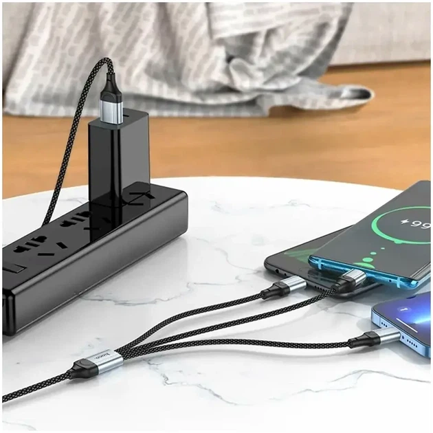 Кабель USB 3 в 1 Lightning Micro-USB Type-C 1м 2,4А HOCO X102 черный для зарядки и передачи данных - изображение 2