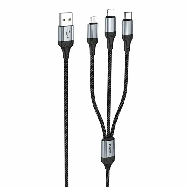 Кабель USB 3 в 1 Lightning Micro-USB Type-C 1м 2,4А HOCO X102 черный для зарядки и передачи данных - изображение 3