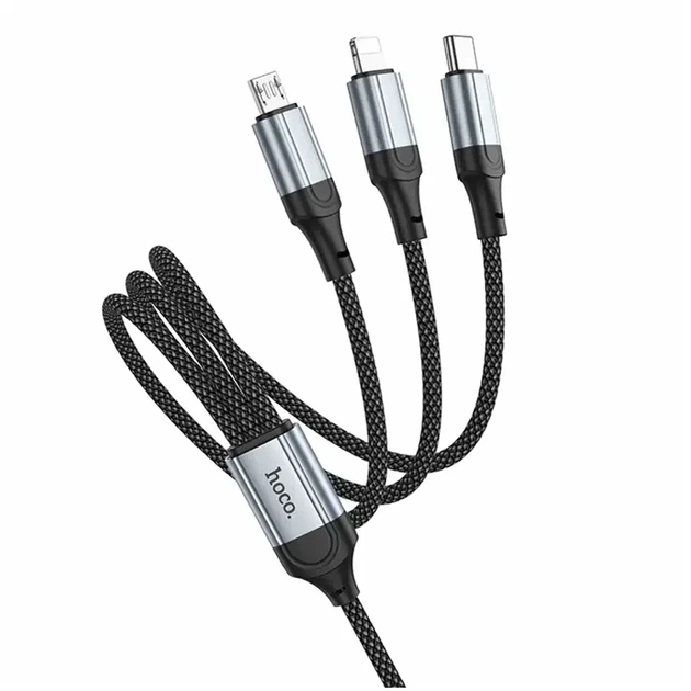 Кабель USB 3 в 1 Lightning Micro-USB Type-C 1м 2,4А HOCO X102 черный для зарядки и передачи данных - изображение 6