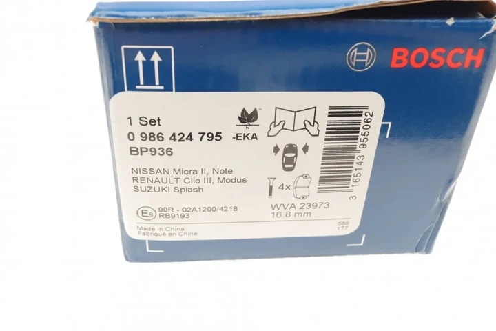 Комплект гальмівних колодок BOSCH 0 986 424 795 Renault Kangoo, Clio, Duster, Logan, Megane, Captur, Zoe; Dacia Duster, Logan; Nissan Note, Micra; Suzuki Swift D1060AX61F, 55810T62J00, 410608481R - изображение 7