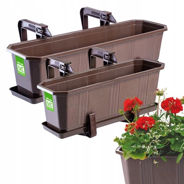 Zestaw skrzynek balkonowych KADAX Oste 60 cm + 40 cm z uchwytami i podstawkami Brązowy (K8217) (5903699475096) - obraz 3