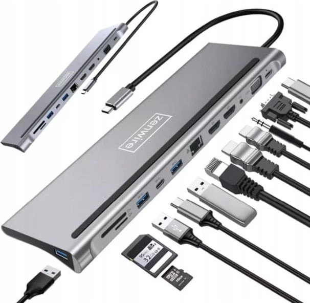 Stacja dokująca Zenwire BYL-2211 USB-C 12in1 Silver (5904507520946) - obraz 2