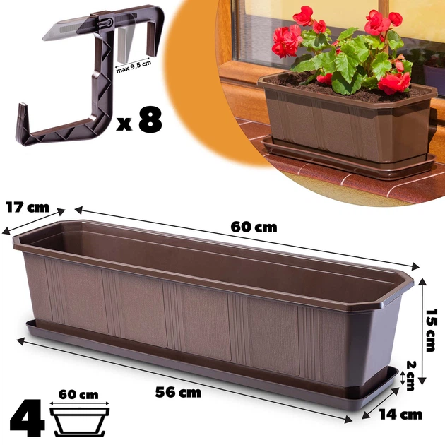 Doniczka balkonowa z uchwytami Kadax Oste 60 cm 4 szt Brązowa (K8226) (5903699475188) - obraz 2