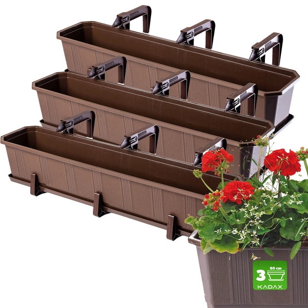 Doniczka balkonowa z uchwytami Kadax Oste 80 cm 3 szt Brązowa (K8227) (5903699475195) - obraz 3