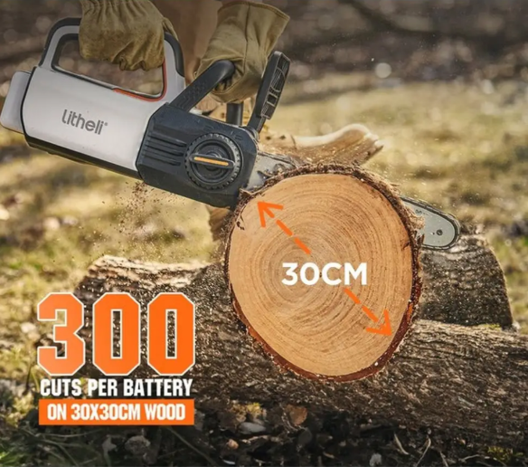 Пила аккумуляторная цепная Litheli питание от павербанка Power Bank Litheli 20000 mAh 45W 2А Универсальная электропила для дачи и сада - изображение 5