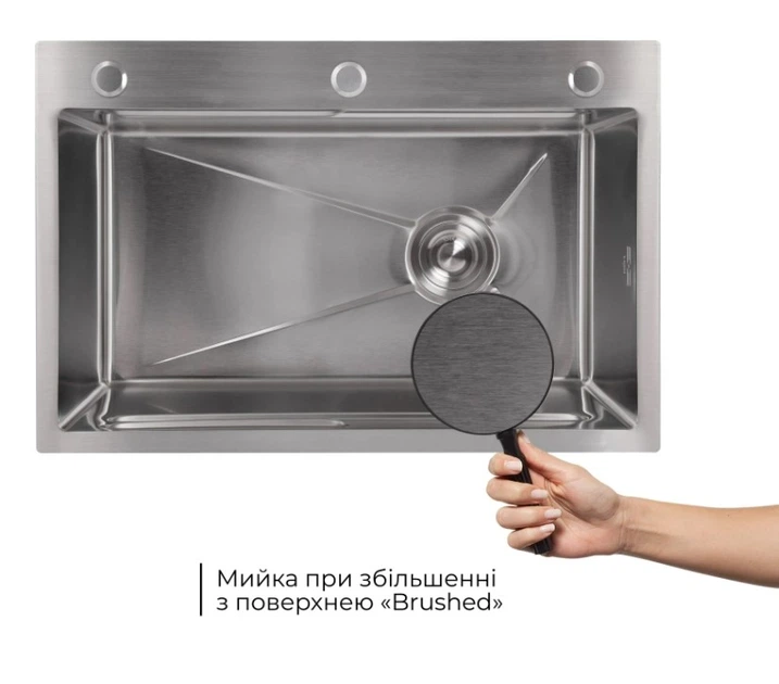 Мойка для кухни встроенная Lidz Handmade H6845 Brushed Steel 3,0/1,0 мм LDH6845BRU49455 - изображение 3