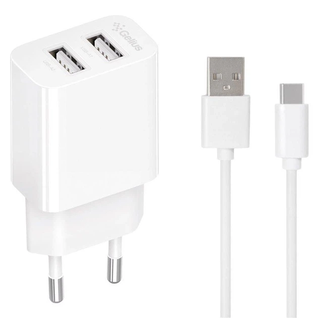 Зарядний пристрій Gelius Simple GP-HC059 12W/2.4A 2USB + кабель Type-C White - изображение 2