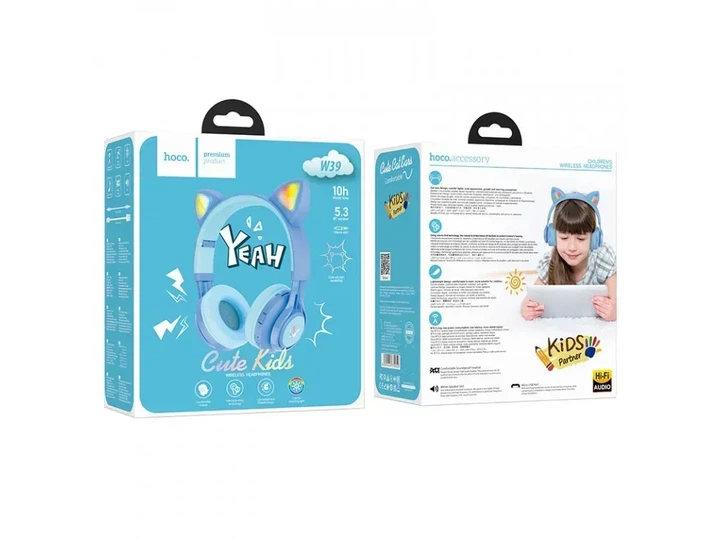 Навушники бездротові Hoco W39 Cat Ear Bluetooth blue - Фото 4 Навушники бездротові Hoco W39 Cat Ear Bluetooth blue - зображення 4