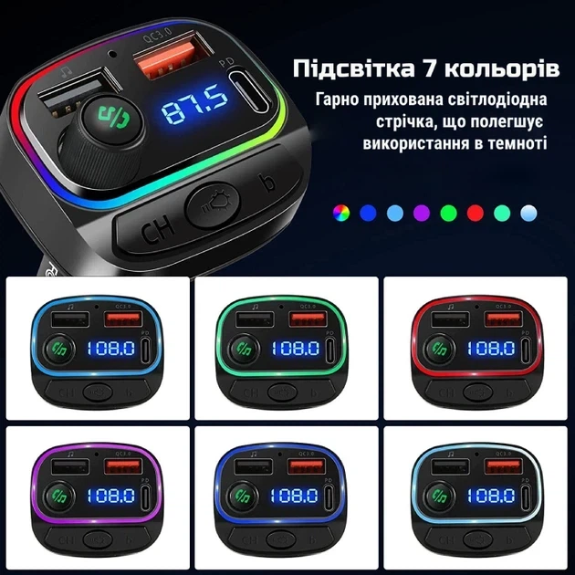 Автомобильный FM трансмиттер C14 с Bluetooth 5.0, громкой связью и быстрой зарядкой - изображение 6