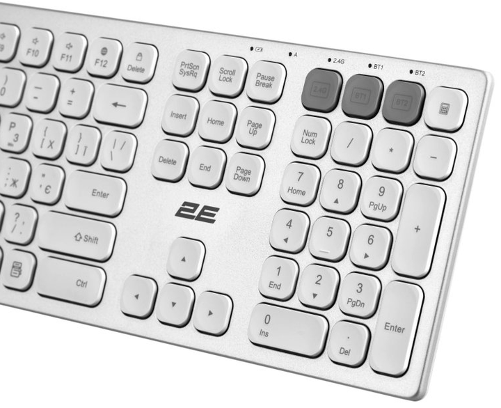 Клавиатура беспроводная 2E KS270 WL/BT EN/UK Silver/White (2E-KS270WBWH_UA) - изображение 3