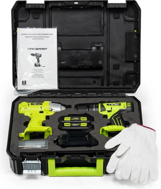 Zestaw Nac SMART NS-SET1-20V wkrętarka akumulatorowa + zakrętarka udarowa + akumulator + szybka ładowarka 20 V (5905842533370) - obraz 5