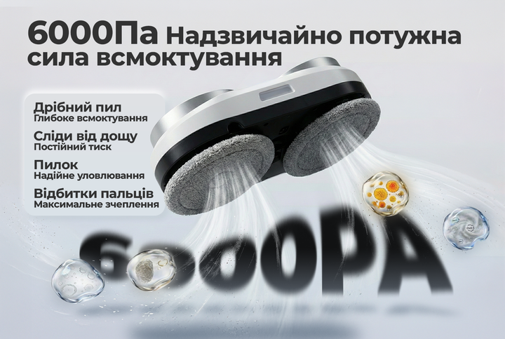 Робот для мытья окон iHunt Smart Window Robot 6 Ultra, бак для воды, двойной распылитель, 6000 Па, iOS/Android - изображение 8