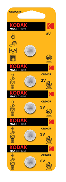 Батарейка Kodak CR2025 Lithium 3v (5 шт.) - Фото 1 Батарейка Kodak CR2025 Lithium 3v (5 шт.) - изображение 1
