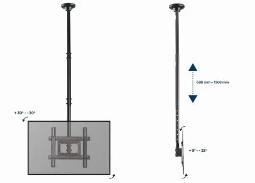 Стельове кріплення для ТВ 32-70", Gembird, Black, похило-поворотне (CM-70ST-01) - Фото 5 Стельове кріплення для ТВ 32-70", Gembird, Black, похило-поворотне (CM-70ST-01) - зображення 5