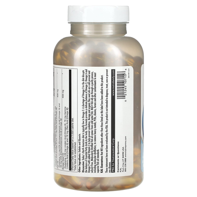 Омега 3-6-9 KAL "Ultra Omega 3-6-9" из бурачника, рыбьего жира и льна (200 гелевых капсул) - изображение 3