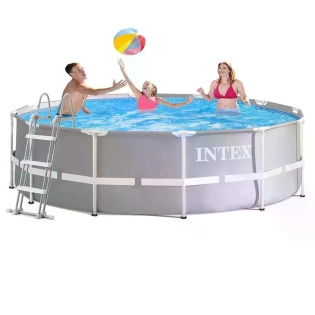 Каркасний басейн Intex 26716-1 круглий 8592 л зі сталевим каркасом міцний та надійний басейн для дітей і дорослих 366x99 см з драбинкою та чашею з ПВХ сірий басейн для саду та відпочинку - изображение 2