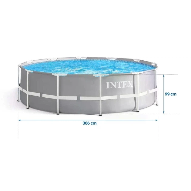 Каркасний басейн Intex 26716-1 круглий 8592 л зі сталевим каркасом міцний та надійний басейн для дітей і дорослих 366x99 см з драбинкою та чашею з ПВХ сірий басейн для саду та відпочинку - изображение 5