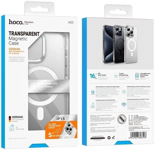 Чохол-накладка Hoco Magnetic для iPhone 15 Transparent - Фото 2 Чохол-накладка Hoco Magnetic для iPhone 15 Transparent - изображение 2