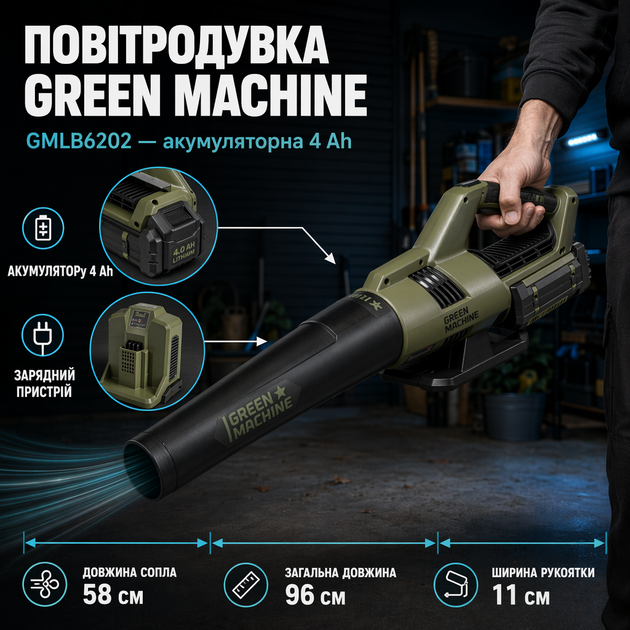 Аккумуляторная воздуходувка Green Machine GMLB6202 - изображение 3