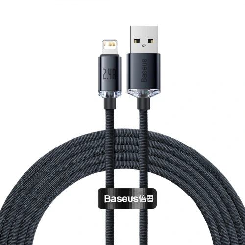 Кабель Baseus Crystal Shine Series Fast Charging Data Cable USB to iP 2.4A 2m Black - изображение 3