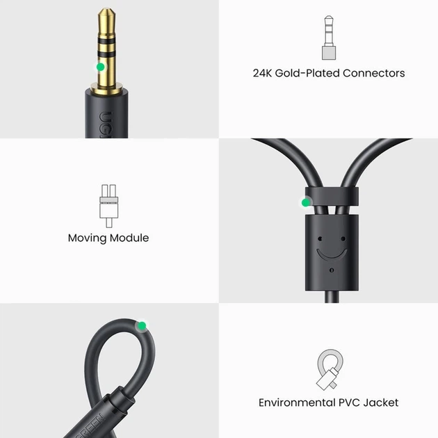 Аудіокабель UGREEN AV109 3.5mm Male to 2RCA Female Cable 25cm (Gray)(UGR-10547) - зображення 7