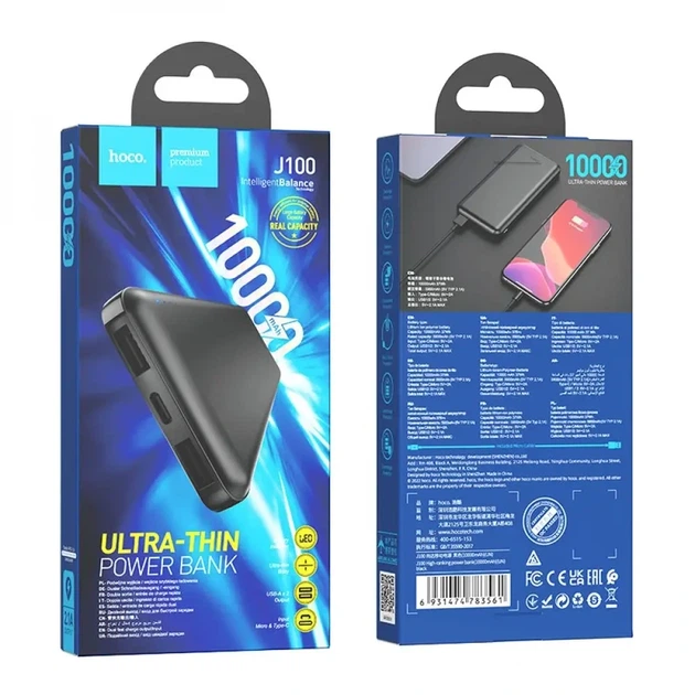 Зовнішній акумулятор HOCO J100 High-ranking power bank(10000mAh) Black - зображення 2
