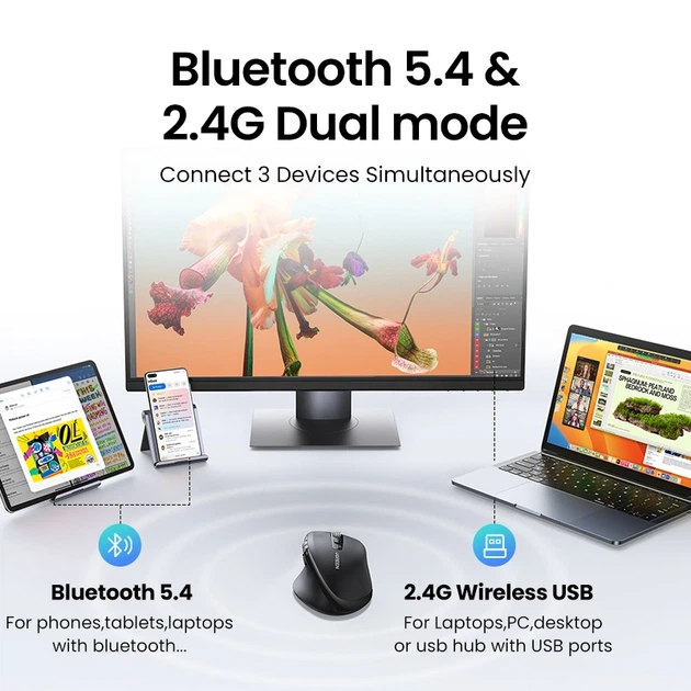 Маніпулятор миша бездротова UGREEN M751 Multi-mode Wireless Mouse Black - изображение 9