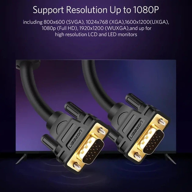 Кабель UGREEN VG101 VGA Male to Male Cable 1m (Black)(UGR-11673) - изображение 6