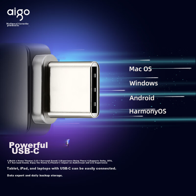 Мобільний флеш-накопичувач Aigo U351 128 ГБ Type-C USB 3.2, високошвидкісний, з двома інтерфейсами для телефонів та комп'ютерів, нещодавно оновлений зі швидкістю читання до 220 МБ/с - зображення 9