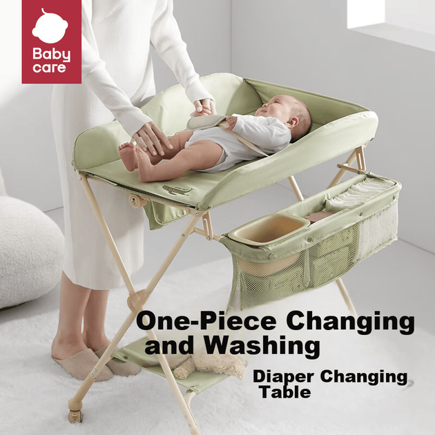 Складной многофункциональный пеленальный столик Babycare, портативная станция для ухода за новорожденными, купания и массажа - Зимний зеленый - зображення 6