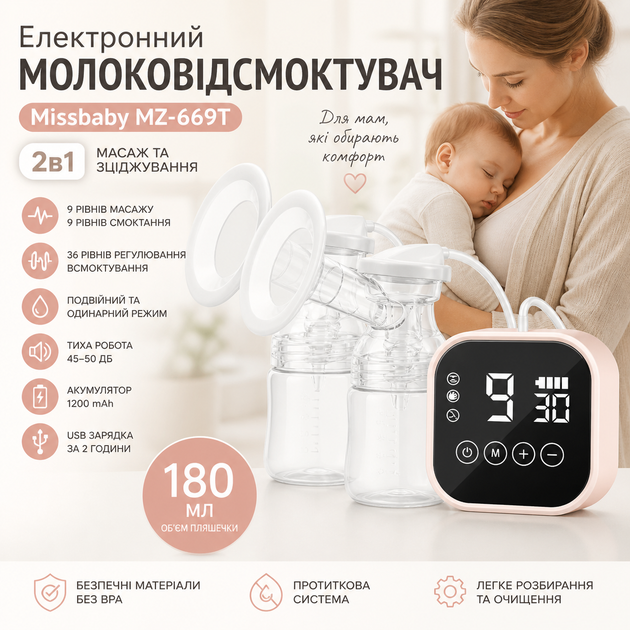 Молокоотсос двойной аккумуляторный электронный автоматчинный послеродовый аппарат для молока массаж груди тихий режим - Фото 8 Молокоотсос двойной аккумуляторный электронный автоматчинный послеродовый аппарат для молока массаж груди тихий режим - изображение 8