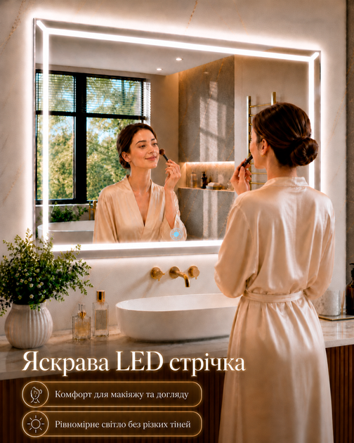 Зеркало с подсветкой для ванной комнаты настенное смарт зеркало LED 70х50 см BRS - изображение 3