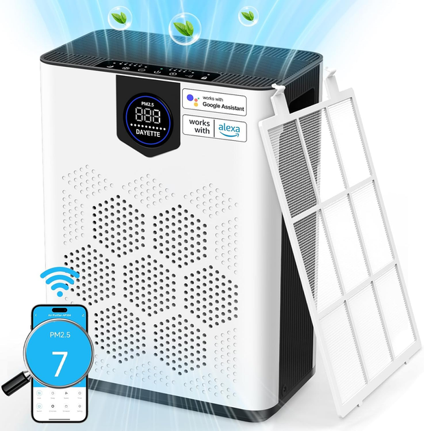 Розумний очищувач повітря DAYETTE H14 Wi-Fi: до 280 м², фільтр True HEPA H14, 22 дБ, датчик якості, APP, Alexa/Google Home - зображення 2