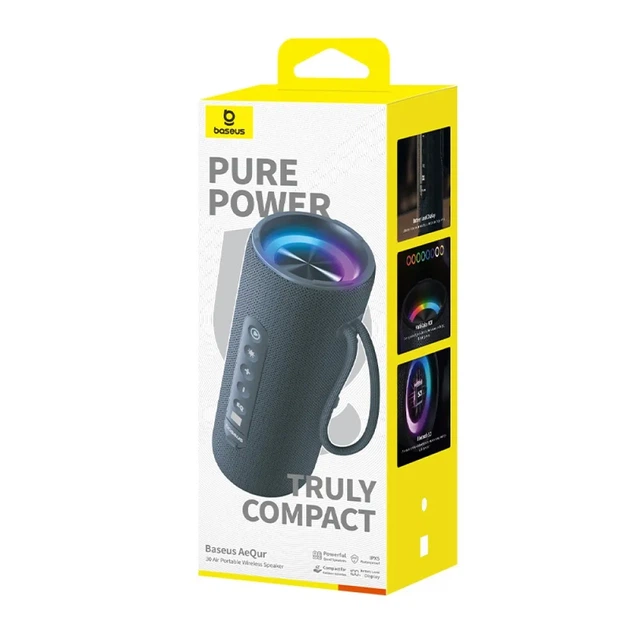 Портативная Bluetooth колонка Baseus AeQur 30 Air 15W, RGB подсветка, IPX5, беспроводная акустика, серая - изображение 2