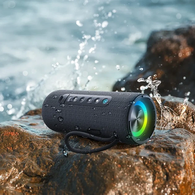 Портативная Bluetooth колонка Baseus AeQur 30 Air 15W, RGB подсветка, IPX5, беспроводная акустика, серая - изображение 8