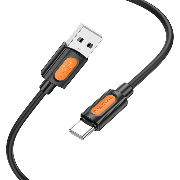 Кабель BOROFONE BX114 Structure Silicone USB to Type-C 3A, 1 м, швидка зарядка та передача даних, чорний - Фото 4 Кабель BOROFONE BX114 Structure Silicone USB to Type-C 3A, 1 м, швидка зарядка та передача даних, чорний - зображення 4