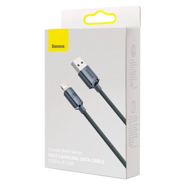 Кабель Baseus Crystal Shine Series USB to Lightning 2.4A, 2 м, быстрая зарядка, усиленный, черный - изображение 2