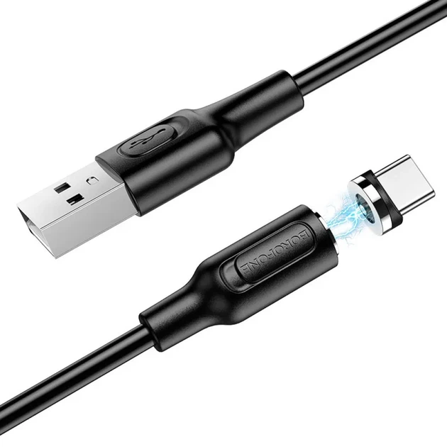 Магнитный кабель BOROFONE BX41 Amiable USB to Type-C 2.4A, 1 м, быстрая зарядка, съемный коннектор, черный - Фото 2 Магнитный кабель BOROFONE BX41 Amiable USB to Type-C 2.4A, 1 м, быстрая зарядка, съемный коннектор, черный - изображение 2