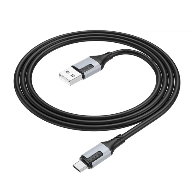 Кабель BOROFONE BX101 USB to Micro-USB 2.4A, 1 м, швидка зарядка та передача даних, чорний - Фото 3 Кабель BOROFONE BX101 USB to Micro-USB 2.4A, 1 м, швидка зарядка та передача даних, чорний - зображення 3