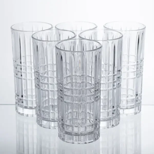 Набір склянок Geometric Glass 6 штук по 300 мл з рельєфним візерунком HP-17-3 - Фото 1 Набір склянок Geometric Glass 6 штук по 300 мл з рельєфним візерунком HP-17-3 - изображение 1