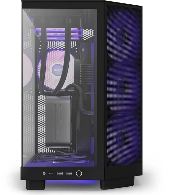 Корпус NZXT H6 Flow RGB (CC-H61FB-R1) / Mid-Tower / ATX, Micro-ATX, Mini-ITX / 3x120mm ARGB / 1xUSB Type-C / Без БЖ / Чорний - зображення 4