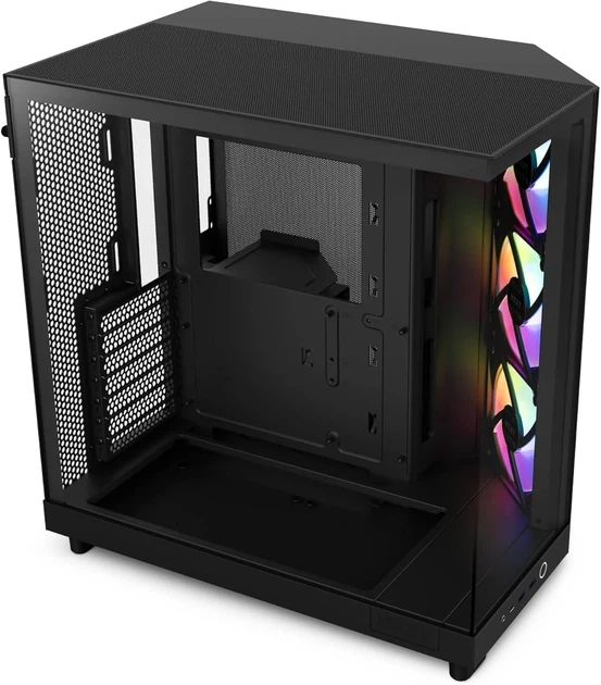 Корпус NZXT H6 Flow RGB (CC-H61FB-R1) / Mid-Tower / ATX, Micro-ATX, Mini-ITX / 3x120mm ARGB / 1xUSB Type-C / Без БЖ / Чорний - зображення 6