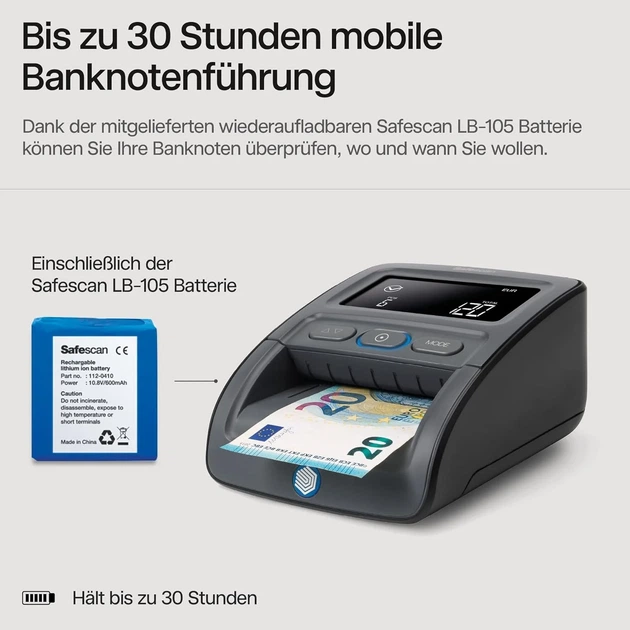 Детектор банкнот Safescan 155-SX EU валюта Чорний Б/В - зображення 5