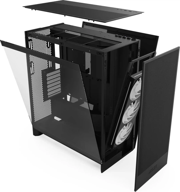 Корпус NZXT H7 Flow All / Mid-Tower / ATX, E-ATX / RGB / 3x120мм вент. / Скляне вікно / Чорний - зображення 9
