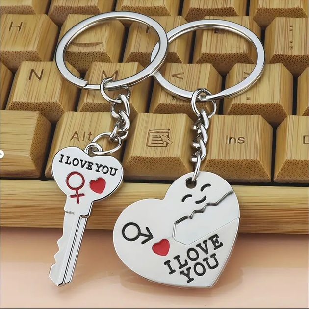 Брелок для ключей двойной сердце металлический для пары True Love замок ключ парный серебро - изображение 5